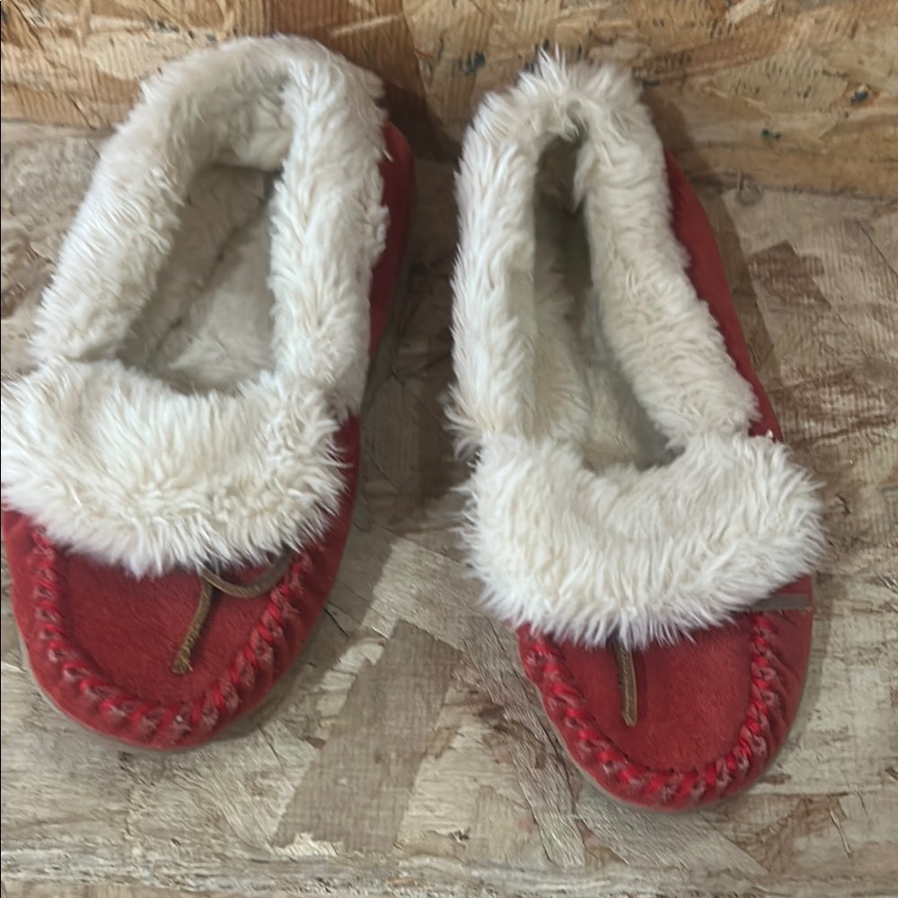 J. Crew Red Slippers with White Lining